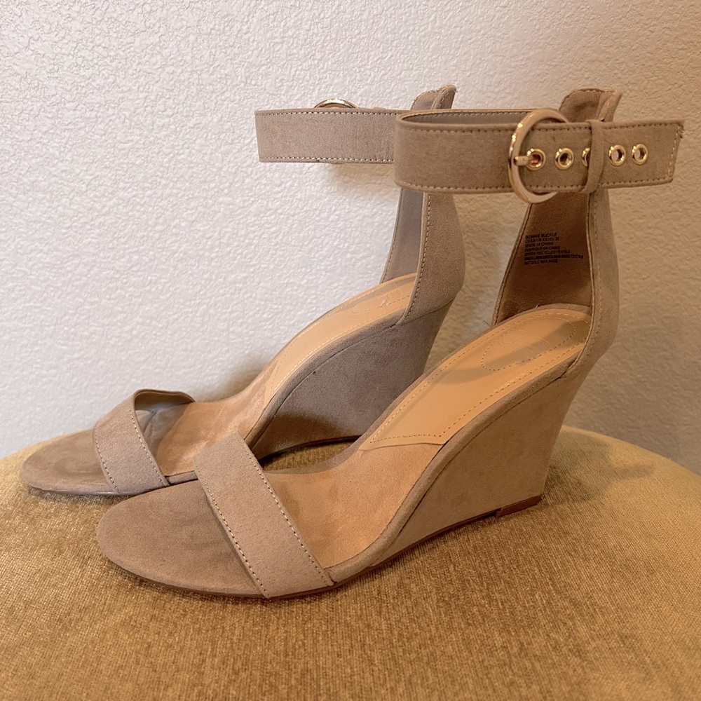 JustFab Taupe Suede Wedges - Picture 2 of 6